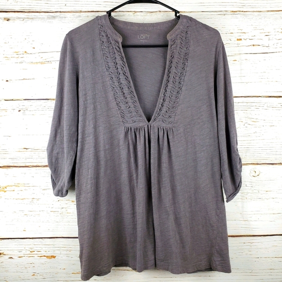 LOFT Tops - Loft Grey Deep V Neckline Top